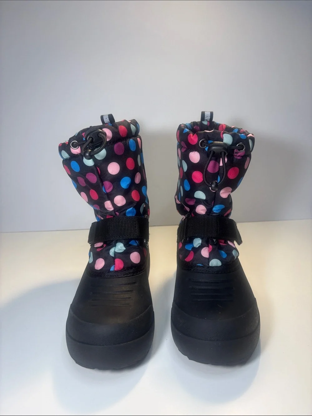 Northside Kids Black Rain & Snow Boots with Pink Blue and White Polka Dots
